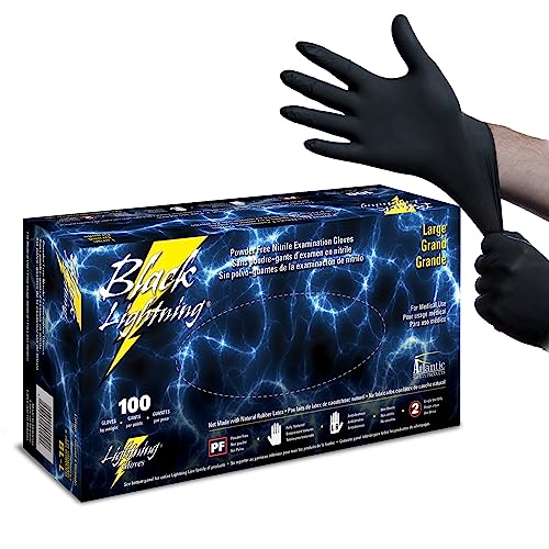 Black Lightning Nitrile Gloves 6 Mil, Disposable Powder-Free Exam & Work Gloves, Heavy Duty Chemical Resistant, Food Safe, Medical & Mechanic Gloves, Black, Large, 100 Count - size: Large, style: 100
