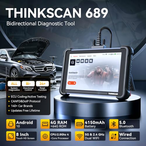 THINKCAR OBD2 Scanner Diagnostic Tool Lifetime Free, ThinkScan 689 Car Scan Tool with 34 Reset Function,Scanner for Car with 3000+ Active Test,Advanced ECU Coding BI-Directional,Autoauth for FCA SGW