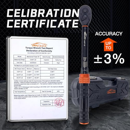 3/8-Inch Drive Torque Wrench, 5-45 Ft-Lb (6.8-61 Nm), 3% Accuracy, 72-Tooth Dual-Direction Mini Torque Wrench with Reversible Head, Quick Release, Dual Scale for Bike - size: 3/8”DR 「5-45 FT-LB」
