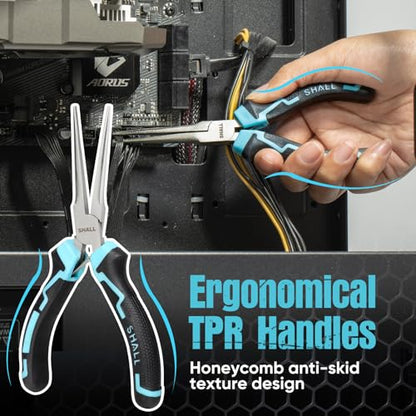 SHALL 6" Mini Needle Nose Pliers, Long Nose Pliers w/Comfort Grip Handles & Non-Serrated Drop Forged Steel Jaws, Small Needle Nose Pliers for Jewelry Making, Wire Wrapping, Crafts, Electronic Repair - size: 1PC 6"