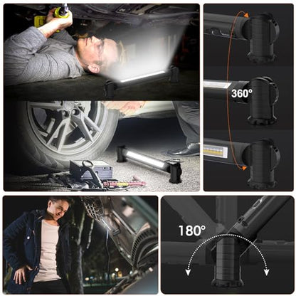 MEIHUA Rechargeable Magnetic Work Light, 3000LM Portable LED Underhood Light with Hook, IP65 Waterproof Mechanic Garage Light for Car Repair, Camping, Emergency - color: Black