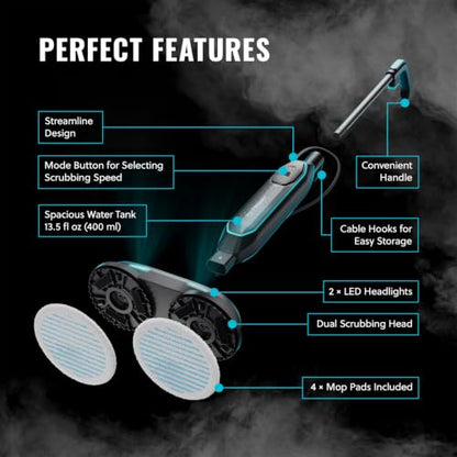 PurSteam ScrubMaster V2 Steam Mop with Dual Scrubbing Head and LED Lights | Dual Scrubbing Head | LED Headlights | Adjustable Steam Control | Anti-Slip Swivel Head | Cable Holder | Upright Lock - size: Steam Mop - ScrubMaster 2.0
