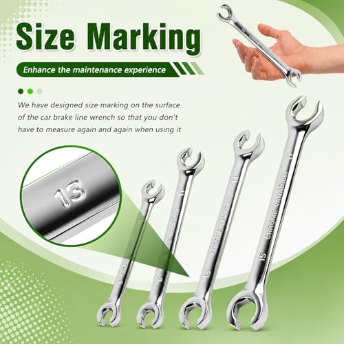 4PCS Brake Line Wrench Set (9x11mm 8x10mm 13x14mm 15x17mm),Offset Flare Nut Wrench Set for Plumbing Tight Confine Spaces,Professional Metric Flare Wrenches Sets as Car Repair Tool