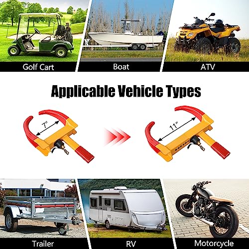 KAYCENTOP Universal Wheel Lock, Security Trailer Wheel Lock, Tire Lock Anti Theft for Trailers Golf Cart SUV Boat ATV Motorcycle Camper, 3 Keys (Yellow-Red) - color: 1pcs Red/yellow
