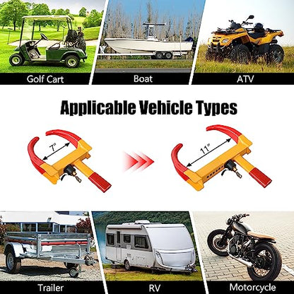 KAYCENTOP Universal Wheel Lock, Security Trailer Wheel Lock, Tire Lock Anti Theft for Trailers Golf Cart SUV Boat ATV Motorcycle Camper, 3 Keys (Yellow-Red) - color: 1pcs Red/yellow
