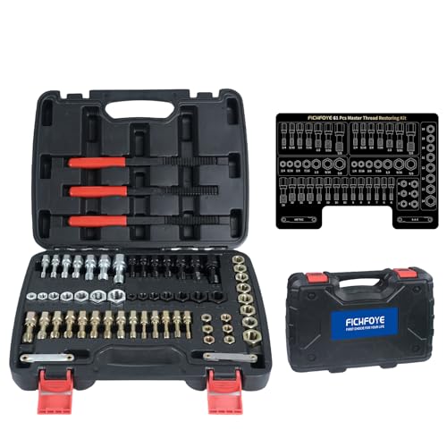 61Pcs Thread Restorer Tool, Heat-Treated Carbon Steel for Automotive and Mechanical Repair | Metric and SAE Dual-Standard Taps and Dies, UNC/UNF/M6-M14 Thread Chasers - size: 61 Pcs