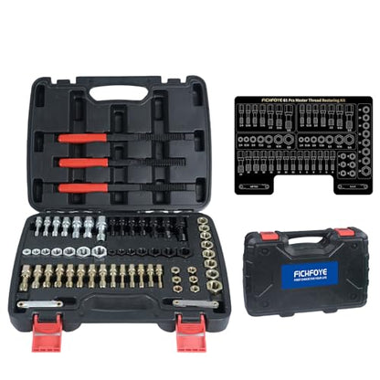 61Pcs Thread Restorer Tool, Heat-Treated Carbon Steel for Automotive and Mechanical Repair | Metric and SAE Dual-Standard Taps and Dies, UNC/UNF/M6-M14 Thread Chasers - size: 61 Pcs