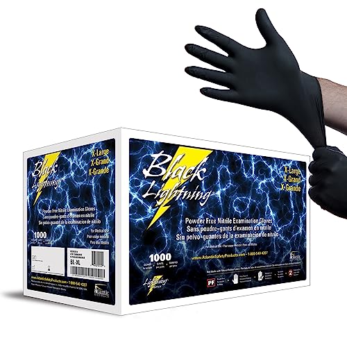 Black Lightning Nitrile Gloves 6 Mil, Disposable Powder-Free Exam & Work Gloves, Heavy Duty Chemical Resistant, Food Safe, Medical & Mechanic Gloves, Black, Extra Large, 1000 Count - size: X-Large, style: 1000