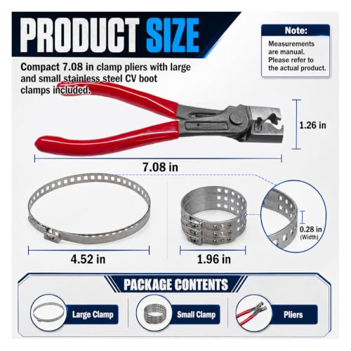 9PCS Hose Clamp Pliers with CV Boot Clamp Kit, Stainless Steel Adjustable Small & Large Crimp Bands, Universal Drive Shaft CV Boot Repair Installation Tool for Most Cars (Red)