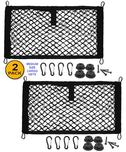 [2 Pack], JAVOedge Storage Stretchable Mesh Pocket Net for Car, Trunk, RV, Boats, Home with 8 PCS Mounting Screws and Built-in Hooks - size: Medium (17.9 Inches x 9.8 Inches)