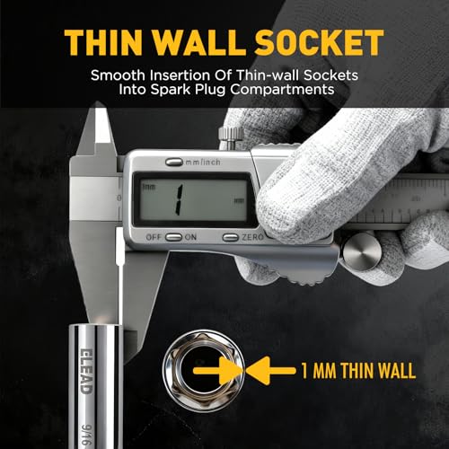 ELEAD 9/16" Swivel Magnetic Spark Plug Socket, 3/8" Drive x 6" Total Length, Thin Wall Spark Plug Removal Tool, 360 Degree Swivel, Enhanced Magnetic, 6-Point Design, Cr-V Steel - size: 9/16" x 6" Spark Plug Socket