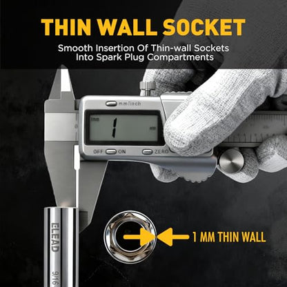 ELEAD 9/16" Swivel Magnetic Spark Plug Socket, 3/8" Drive x 6" Total Length, Thin Wall Spark Plug Removal Tool, 360 Degree Swivel, Enhanced Magnetic, 6-Point Design, Cr-V Steel - size: 9/16" x 6" Spark Plug Socket