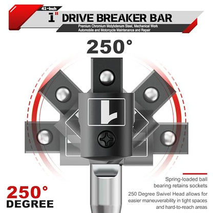 41-Inch 1” Drive Breaker Bar, Heavy Duty Extension Breaker Bar, 250° Rotatable Head, Premium Chromium Molybdenum Steel, Mechanical Work, Automobile and Motorcycle Maintenance and Repair - size: 1" 41 in