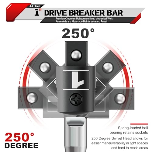 41-Inch 1” Drive Breaker Bar, Heavy Duty Extension Breaker Bar, 250° Rotatable Head, Premium Chromium Molybdenum Steel, Mechanical Work, Automobile and Motorcycle Maintenance and Repair - size: 1" 41 in