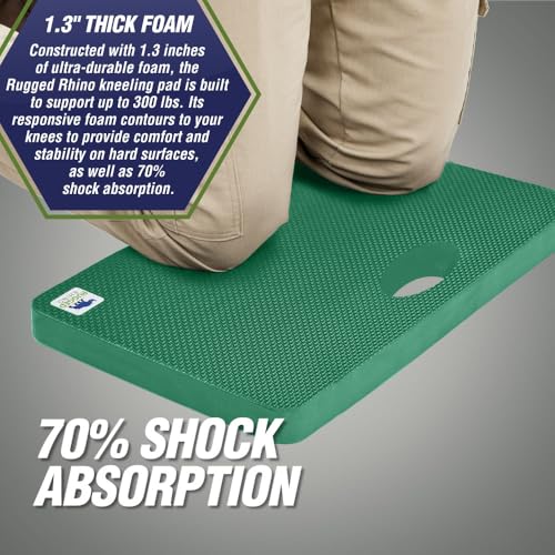 RUGGED RHINO Heavy Duty Patent Pending Kneeling Pad, Shock Absorbent Thick Knee Pads, Holds Up to 300 lbs, Protect Knees from Hard Concrete Surfaces, For Mechanics, Yard Gardening, Gym, Pine Green - color: Pine Green