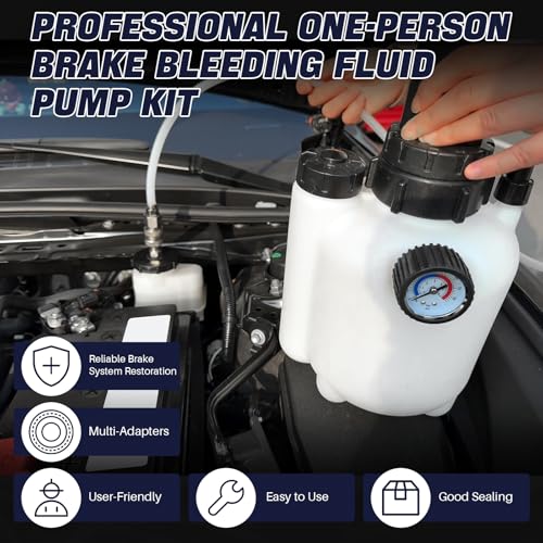 DASBET 3L Manual Brake Bleeder Kit with 1L Fluid Bottle | One-Person Brake Bleeding Fluid Pump w/ 4 Master Cylinder Adapters, Ideal for Brake and Clutch Maintenance on Select Vehicles