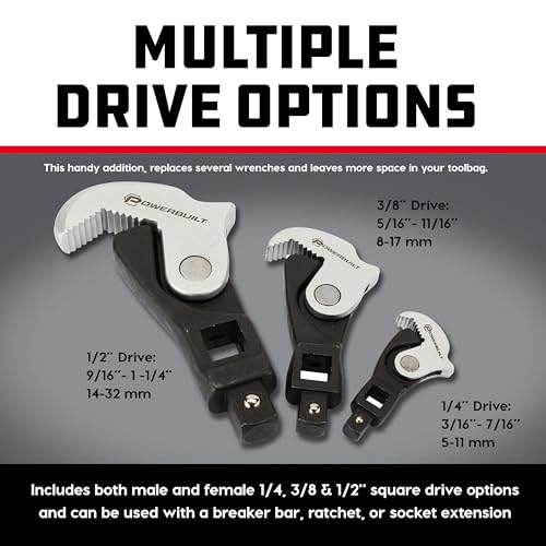 Powerbuilt 3 Piece Spring-Loaded Crowfoot Wrench Set, Adjustable, Auto Size, Universal Wrench, Self-Adjusting, Power Grip, Storage Tray - 642963 - style: 3 Piece