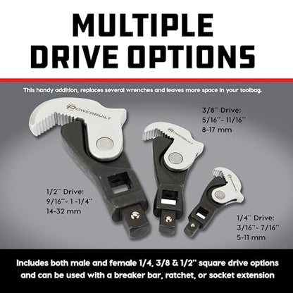 Powerbuilt 3 Piece Spring-Loaded Crowfoot Wrench Set, Adjustable, Auto Size, Universal Wrench, Self-Adjusting, Power Grip, Storage Tray - 642963 - style: 3 Piece
