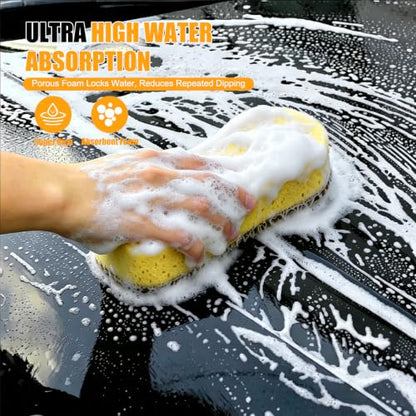 Car Wash Sponge 2 Pack - Large Plush Scratch-Free Cleaning Sponges, High Foam Long-Hair Microfiber Wash Sponge for Cars Trucks SUVs & Household Use - color: 2 Pack
