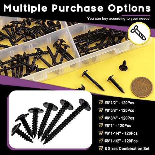 Swpeet 120Pcs #8 x 1/2" Phillips Modified Truss Head Wood Screws Kit, Black Phosphate Zinc Plated Carbon Steel Self Tapping Sheet Metal Screws Self-drilling Screws for Plastic, Wood and Soft Materials - color: Black, size: #8 x 1/2"