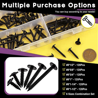 Swpeet 120Pcs #8 x 1/2" Phillips Modified Truss Head Wood Screws Kit, Black Phosphate Zinc Plated Carbon Steel Self Tapping Sheet Metal Screws Self-drilling Screws for Plastic, Wood and Soft Materials - color: Black, size: #8 x 1/2"