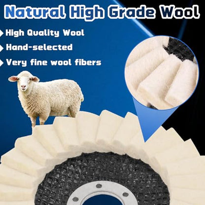 NOOTEASS 5 Pack Wool Felt Flap Polishing Disc Wheel, 4-1/2" x 7/8" Arbor High Density Wool Buffing Pads for Angle Grinder Marble Metal Stone Stainless Steel Furniture Glass, Mirror Finish