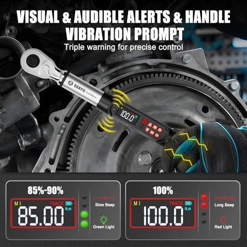 VANPO 1/2 Drive Digital Torque Wrench Set 7.4-147.5 ft.lb, ±2% Accuracy | 10-200 Nm, Electronic Torque Wrench with Sockets & Extension Bar, Buzzer/LED/Vibration Alarm, for Tire Lug Nuts, Auto Repair - size: 1/2-Inch (7.38-147.5 ft.lb/10-200 N.m)