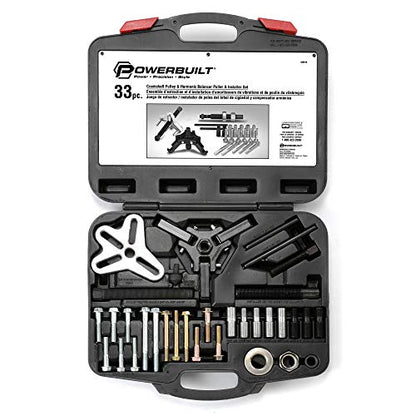 Powerbuilt Harmonic Balancer and Pulley Installer Tool Kit, 33 Piece, Crankshaft Pulley, Remove and Install, Storage Case - 648616, Black