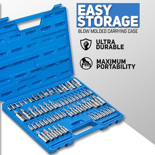 NEIKO 10083A Master Torx Bit Socket and External Torx Socket Set, S2 and CrV Steel, Supreme Torque Output Complete Kit, 60 Pieces