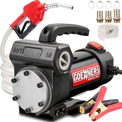 12V 15GPM Self-Priming Fuel Transfer Pump Kit, Diesel Transfer Pump with Auto-off Nozzle & Hoses for Diesel, Kerosene, Machine Oil, and Transformer Oil