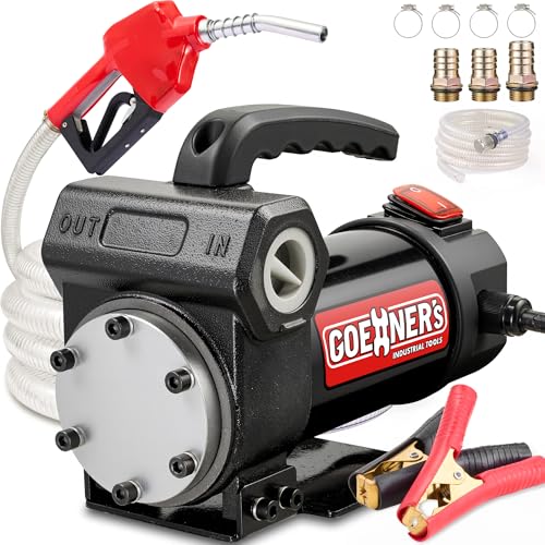 12V 15GPM Self-Priming Fuel Transfer Pump Kit, Diesel Transfer Pump with Auto-off Nozzle & Hoses for Diesel, Kerosene, Machine Oil, and Transformer Oil