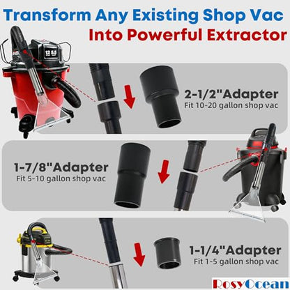 Universal Compatible with All Shop Vacs Extractor Attachment with 2-1/2" & 1-7/8" & 1-1/4" Three Adapters Vacuum Head Extraction Accessory for Upholstery & Carpet Cleaning & Auto Detailing - size: Small+Large