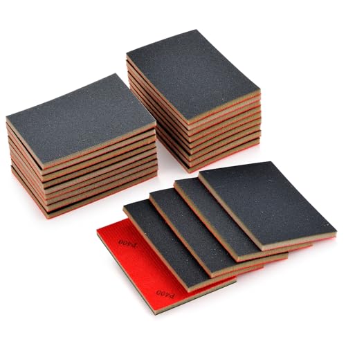 MAXMAN 20PCS Sanding Sponge Set, 400 Grit Soft Foam Hand Sander Block, 3x4 Inch Wet Dry Sandpaper, Ultra Fine Sandpaper Sponge, Reusable Sanding Pads for Metal Wood Furniture Models Drywall Polishing - style: 400 Grit