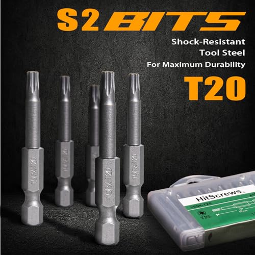 2 Inch T20 Torx Bits, S2 Steel Star Screwdriver Bits, 1/4" Hex Shank, CNC Precision Tips, 10-Pack in Slide-Out Storage Case, Impact Driver/Drill Compatible - size: T20