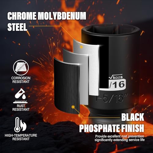 1/2 Inch Drive 1-5/16 Inch Deep SAE 6 Point CR-MO Impact Socket | Radius Corner Design,Square Chamfered Opening,Axle Nut Impact Grade Socket for Easy Removal - size: 1/2” Drive 1-5/16 Deep, style: 1/2" Drive Deep Socket