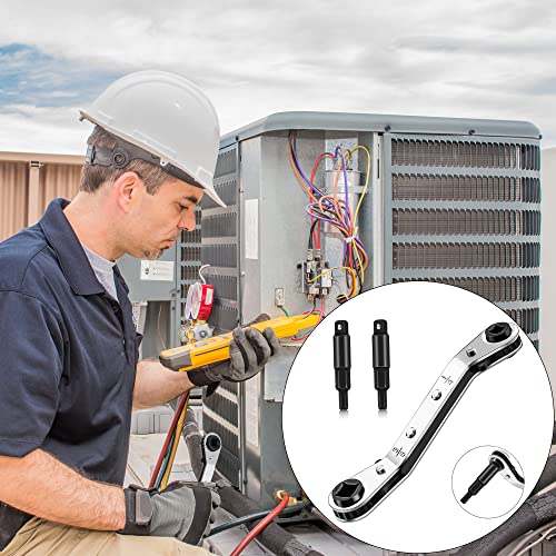 Hvac Service Wrench Tools:3/16” to 3/8” 5/16'' x 1/4''Air Conditioner Valve Ratchet Wrench with 2 Hexagon Bit Adapter Kit for Air Refrigeration Tools and Equipment Repair Tools Clearance - style: 1 Wrench + 2 Hexagon Bit