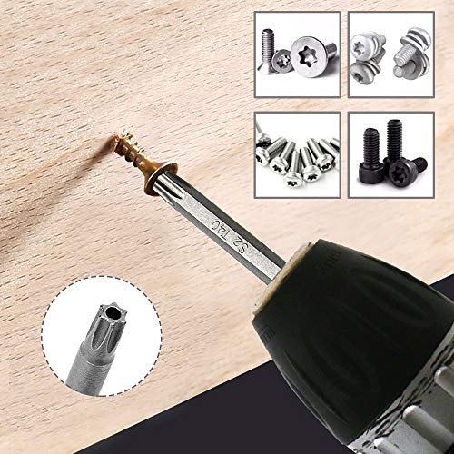 Mesee 8Pcs Magnetic Torx Head Screwdriver Bits with 1/4 Inch Shank, T8-T40 S2 Steel Star Torx Screwdriver Bit Set for Woodworking Home Repairing Tool Accessory - 100mm Length - size: 100mm