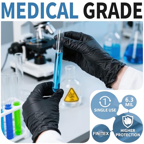 FINITEX Black Nitrile Disposable Medical Exam Gloves - 100/1000 PCS 6.3mil Powder-Free Latex-Free Food Gloves - color: Black (Xx-large 1000)