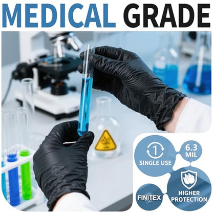 FINITEX Black Nitrile Disposable Medical Exam Gloves - 100/1000 PCS 6.3mil Powder-Free Latex-Free Food Gloves - color: Black (Xx-large 1000)