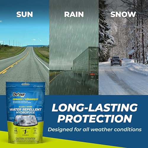 Detour Ceramic Windshield Coating Kit - Long-Lasting Water Repellent Glass Coating, Ultra-Hydrophobic Treatment for Improved Visibility, Quick and Easy Application, for Cars, Trucks, Boats and More