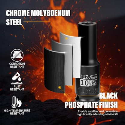 1/2 Inch Drive 10mm Deep Metric 6 Point CR-MO Impact Socket | Radius Corner Design,Square Chamfered Opening,Axle Nut Impact Grade Socket for Easy Removal - size: 1/2” Drive 10mm Deep, style: 1/2" Drive Deep Socket