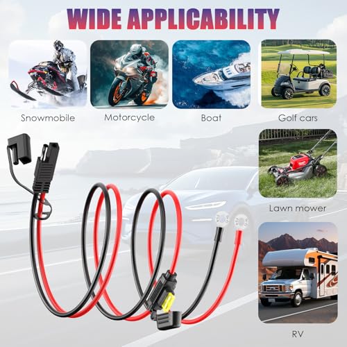 LEICESTERCN [3-Pack] 2FT 10AWG SAE to O Ring Terminal Harness, Heavy Duty 20A Fused Quick Disconnect Cable, Silicone Flexible 12V 24V Battery Connector for RV Marine Solar - color: 10AWG-2FT-3PCS