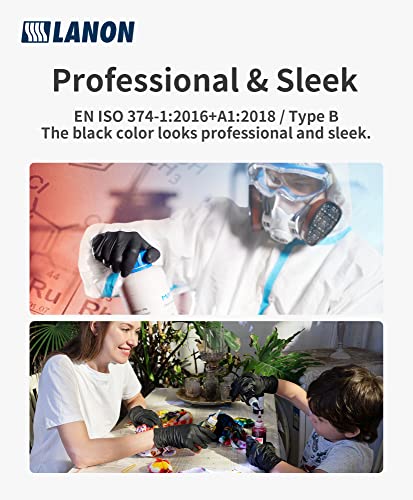 LANON 6-mil Black Nitrile Disposable Gloves, Food-Safe, Powder-Free, Heavy-Duty, Textured Fingertips, Latex-Free, Small - size: Small (Pack of 100)