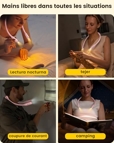 Glocusent Lightweight Neck Light for Reading in Bed, 1200mAh Rechargeable Book Light, Hands-Free Reading Light, 5 Colors, 5 Brightness Adjustable, Private Bedtime Reading for Book Lover - color: Pink