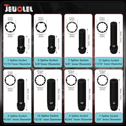 8PCS Spline Lug Nut Socket Set, 5, 6, 7, 12 Spline Locking Lug Nut Key, SAE & Metric Locking Lug Nut Removal Tool, for Easy Removing of Aftermarket & Factory Wheel Lug Nuts