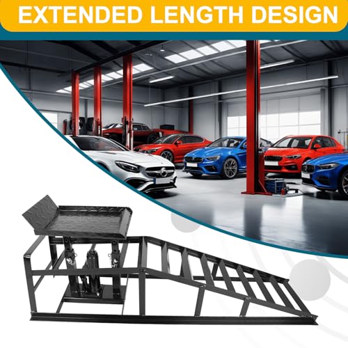 2 Pcs Black Hydraulic Car Ramps 5 Ton (11,000 LBS) Heavy Duty Steel Car Lift Ramps with Hydraulic Jack for Oil Changes & Truck Repair, Truck Trailer Garage Vehicle Ramps - color: Black