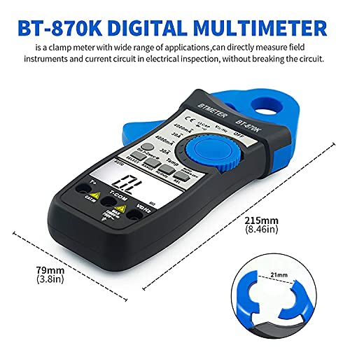 BTMETER Clamp Multimeter BT-870K, DC AC Digital Voltage Current Meter, Auto Electric DMM Tester Avometer for Volt Amp Ohm Hz Temp Diode Continuity