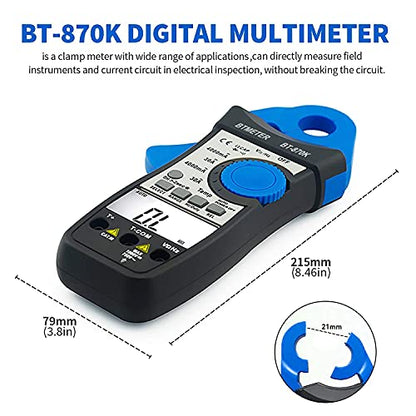 BTMETER Clamp Multimeter BT-870K, DC AC Digital Voltage Current Meter, Auto Electric DMM Tester Avometer for Volt Amp Ohm Hz Temp Diode Continuity