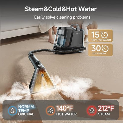 Uwant Carpet Cleaner Machine with Steam&Hot&Cold Water System 18Kpa Powerful Suction Upholstery Cleaner Machine with Pet Pro Cleaner for Pets, Carpet Steam Cleaner Set of 1 - color: Black-Americano