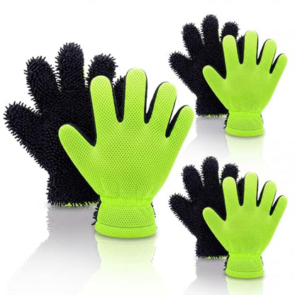 6 Pcs Microfiber Car Wash Mitt Scratch Free Double Sided, Chenille Ultra-Soft Car Wash Glove, Thickened Substrate 5-Finger Split Design for Auto Cleaning Detailing Care